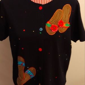 VINTAGE MICHAEL SIMON KNIT BUTTON UP FLIP FLOP TOP SIZE MED RARE